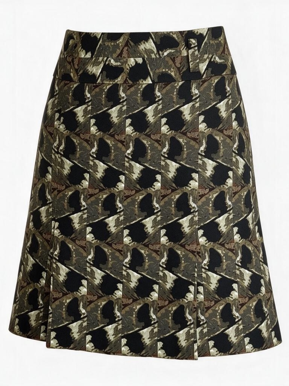 Ectetera Womens Wool Silk Skirt Geometric Animal Print Unique Black Green Size 6
